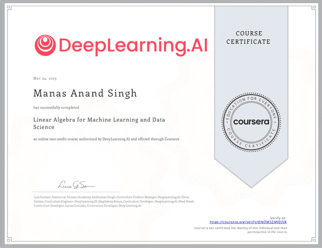 Linear Algebra for Machine Learning and Data Science